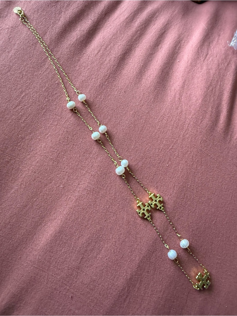 Tory Burch | Gold Plated & Pearl Station Necklace - Picture 4 of 4